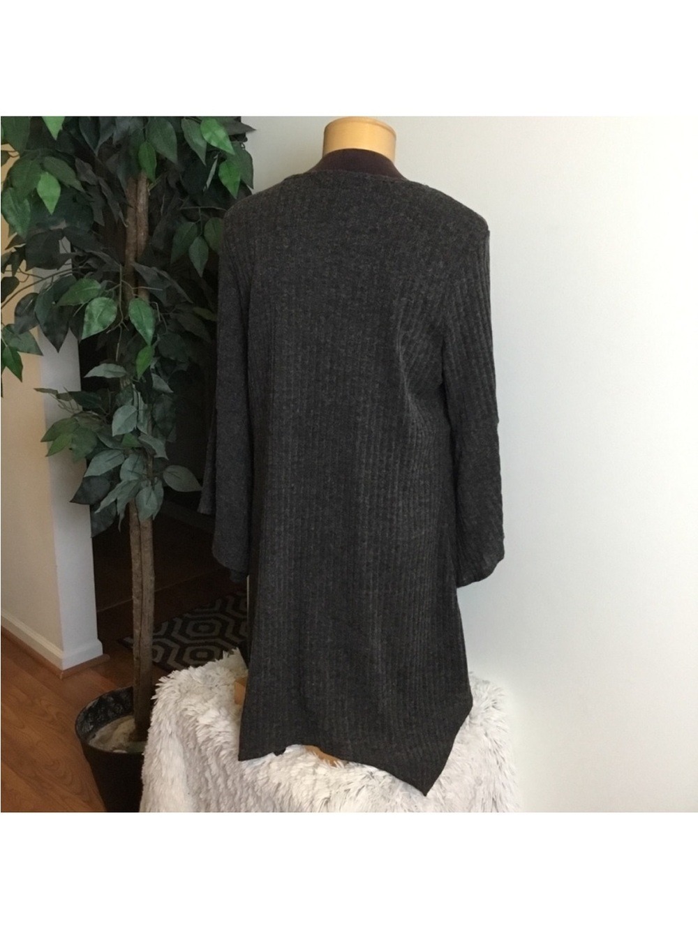 Relativity Charcoal Ribbed Open Front Cardigan XL Waterfall Hem - Picture 4 of 16